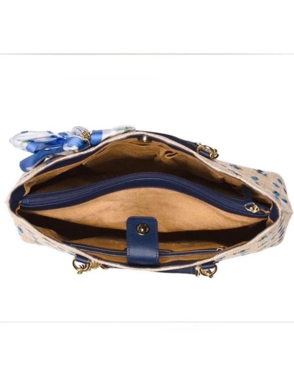 Betsey Johnson Blue Floral Blueberry Scallop-Top Tote with Bow Scarf NWT - Picture 4 of 4